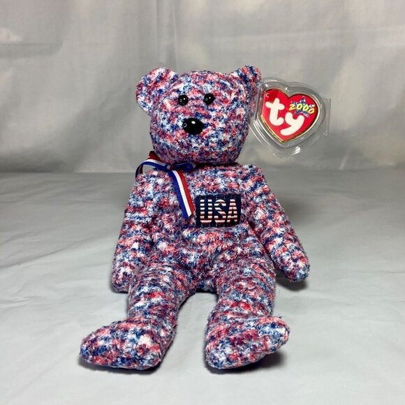 Ty Beanie Baby USA Bear 2000 Retired P.E. Pellets Rare Collectible Plush MWMT - Picture 1 of 11